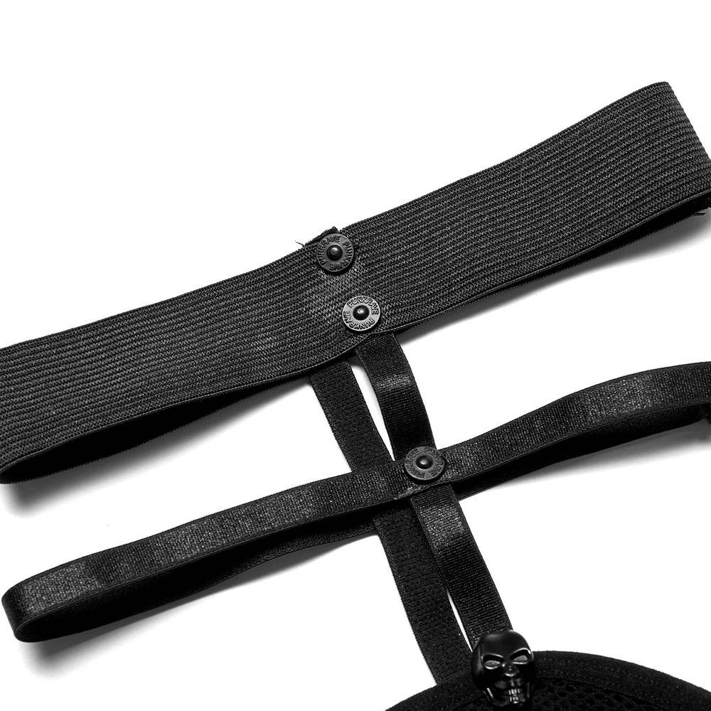 Black punk-style straps with skull detailing, perfect for edgy fashion lovers seeking a bold look.