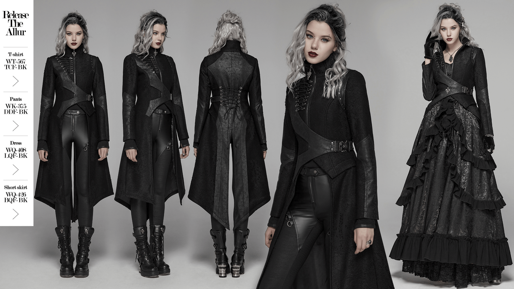 Edgy Punk Lace-Up Back Long Coat with Asymmetric Design