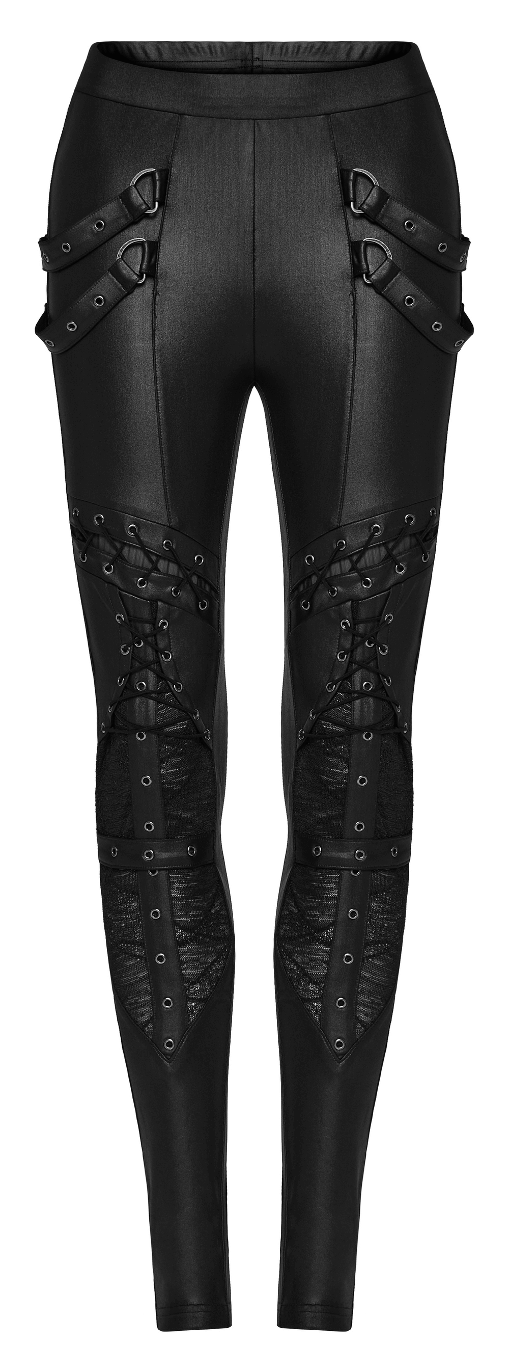 Edgy Punk Lace-Up Faux Leather Skinny Pants - HARD'N'HEAVY