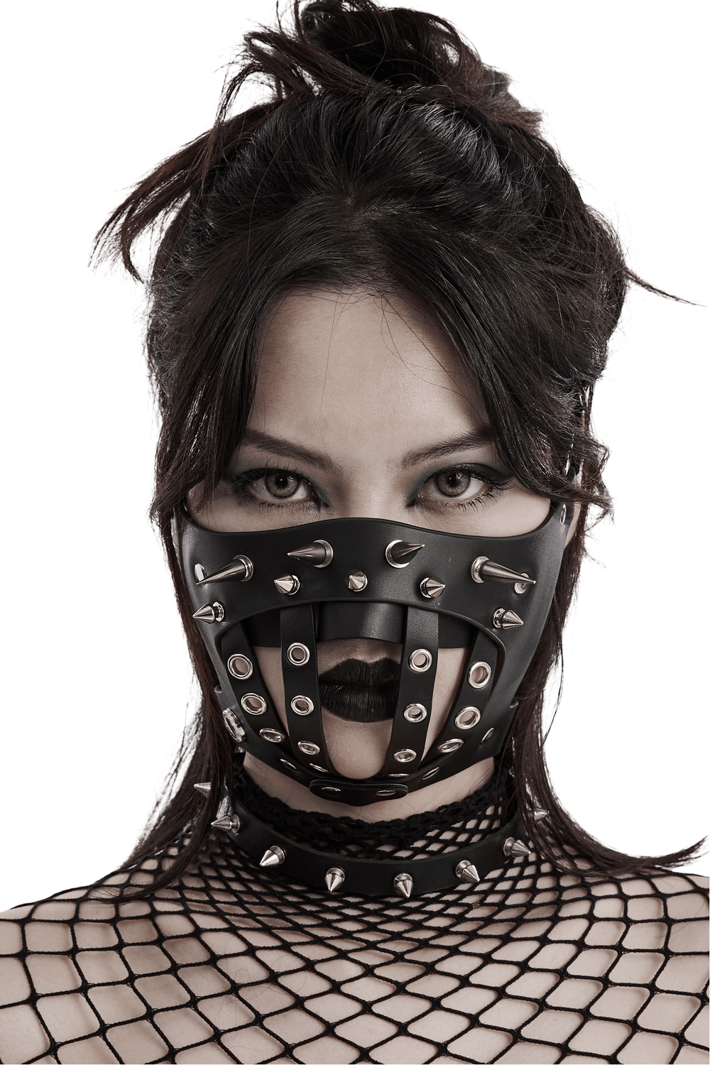 Edgy Punk Leather Half Mask with Metal Rivets
