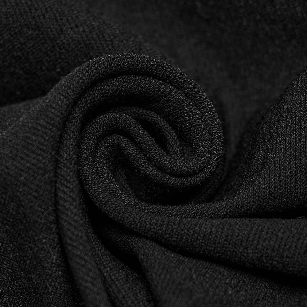 Close-up of soft black fabric showcasing its smooth texture and intricate weave, perfect for edgy punk trousers.