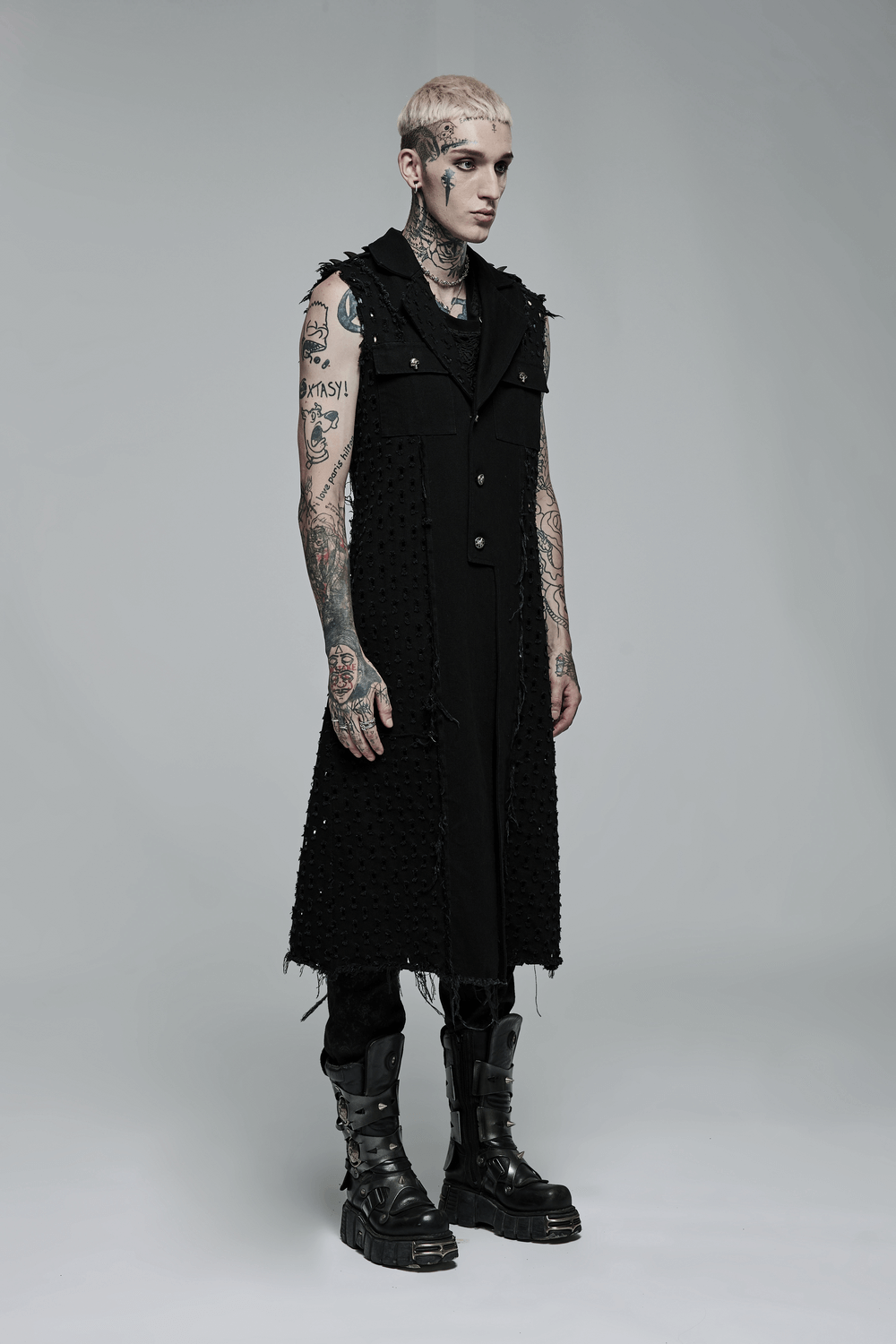 Edgy Punk Old Medium-Length Vest with Distressed Detailing - HARD'N'HEAVY