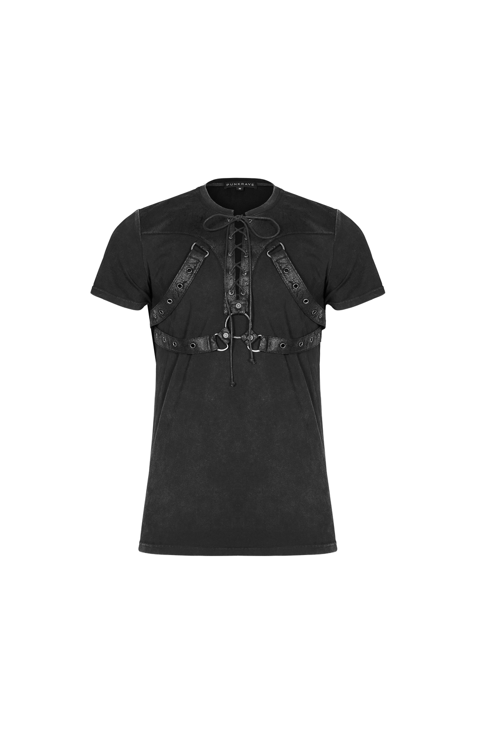Edgy Punk Rock T-Shirt with Leather and Rope Details