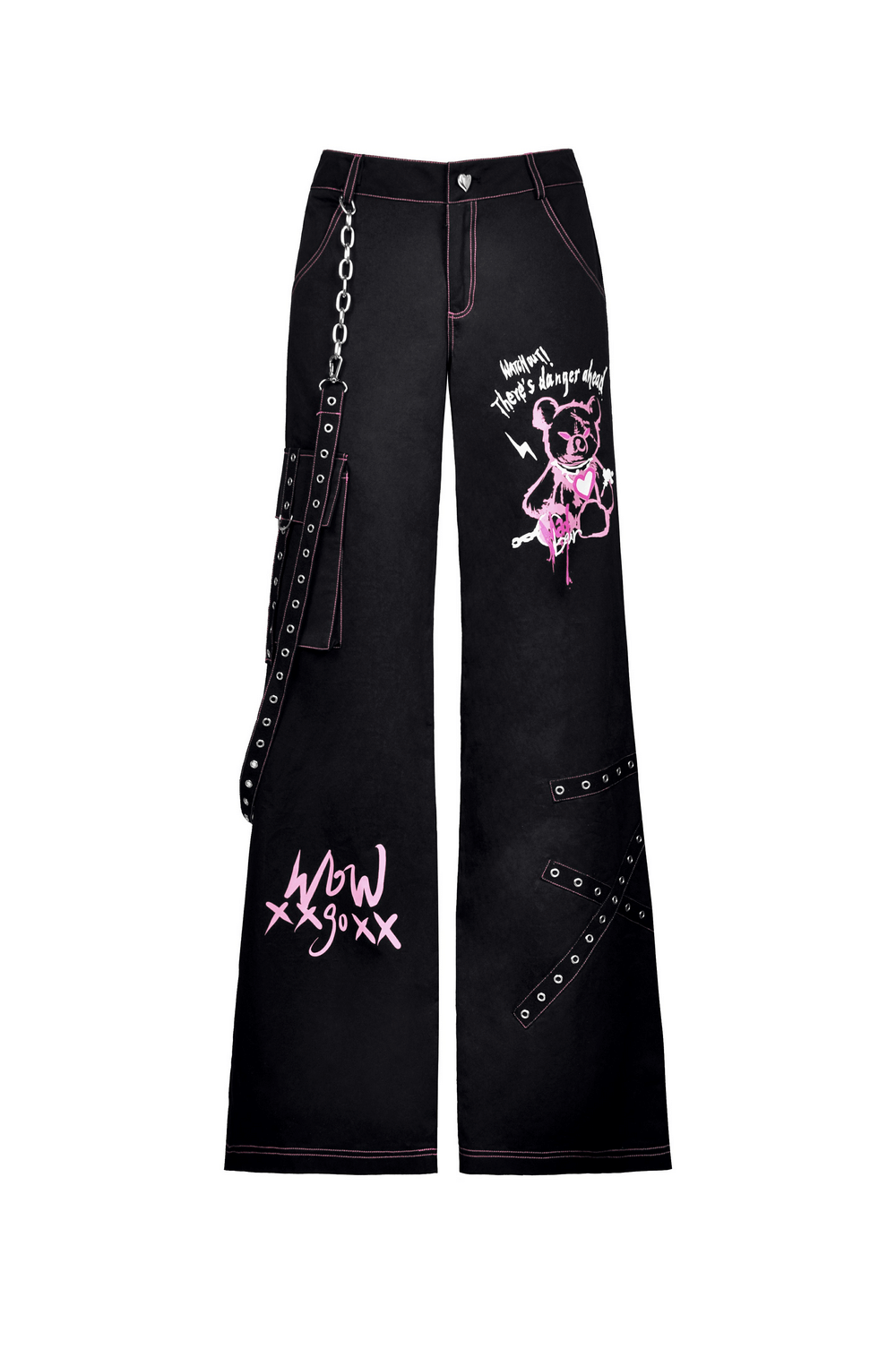 Edgy Punk Rock Wide Pants with Chains and Pockets