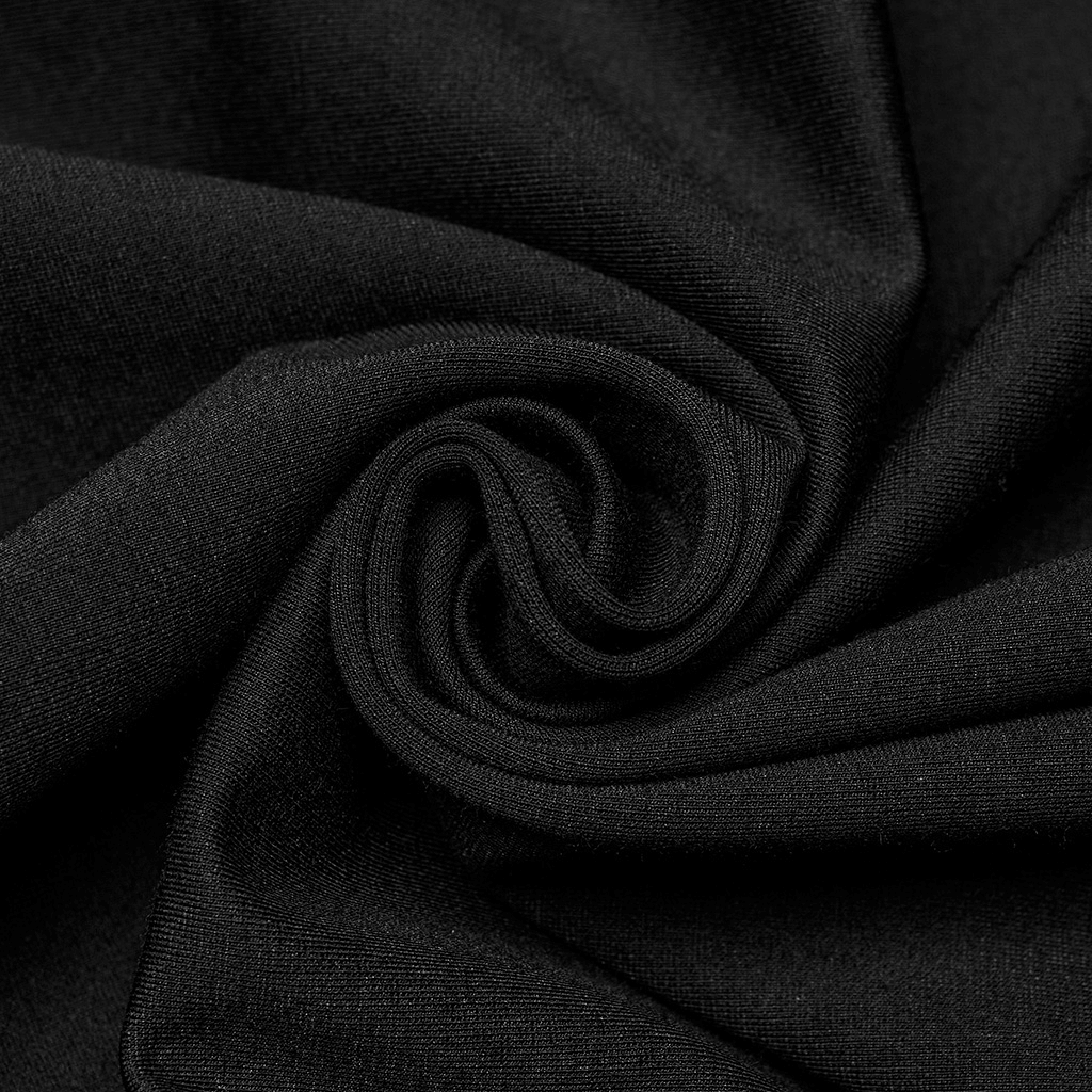Close-up of soft black fabric showcasing texture for edgy punk skirt design.