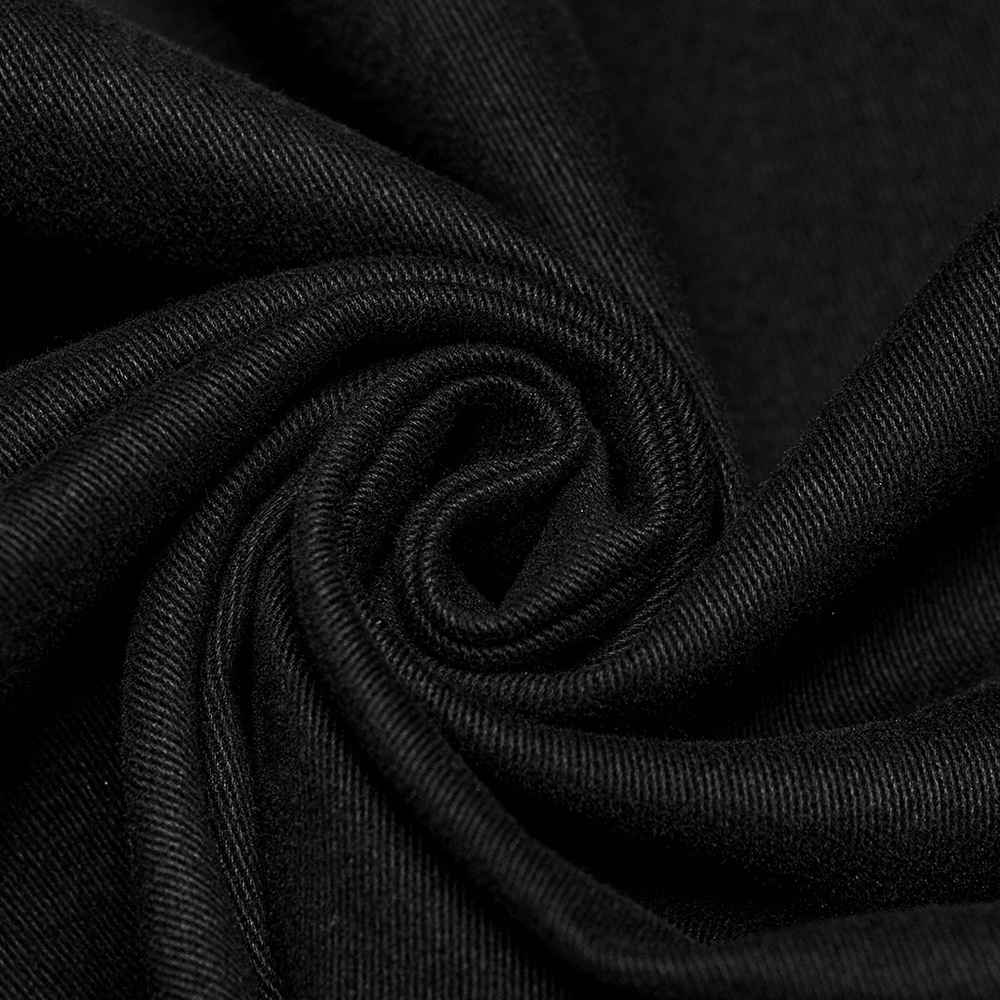 Close-up of soft black micro elastic twill fabric, showcasing its smooth texture and stretch for stylish urban apparel.
