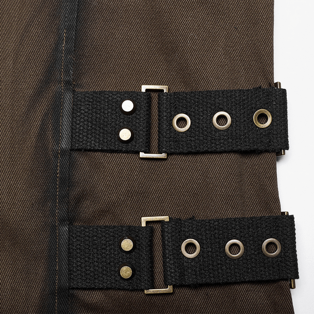 Close-up of edgy punk vest featuring bold buckles and stylish studs for a standout look.