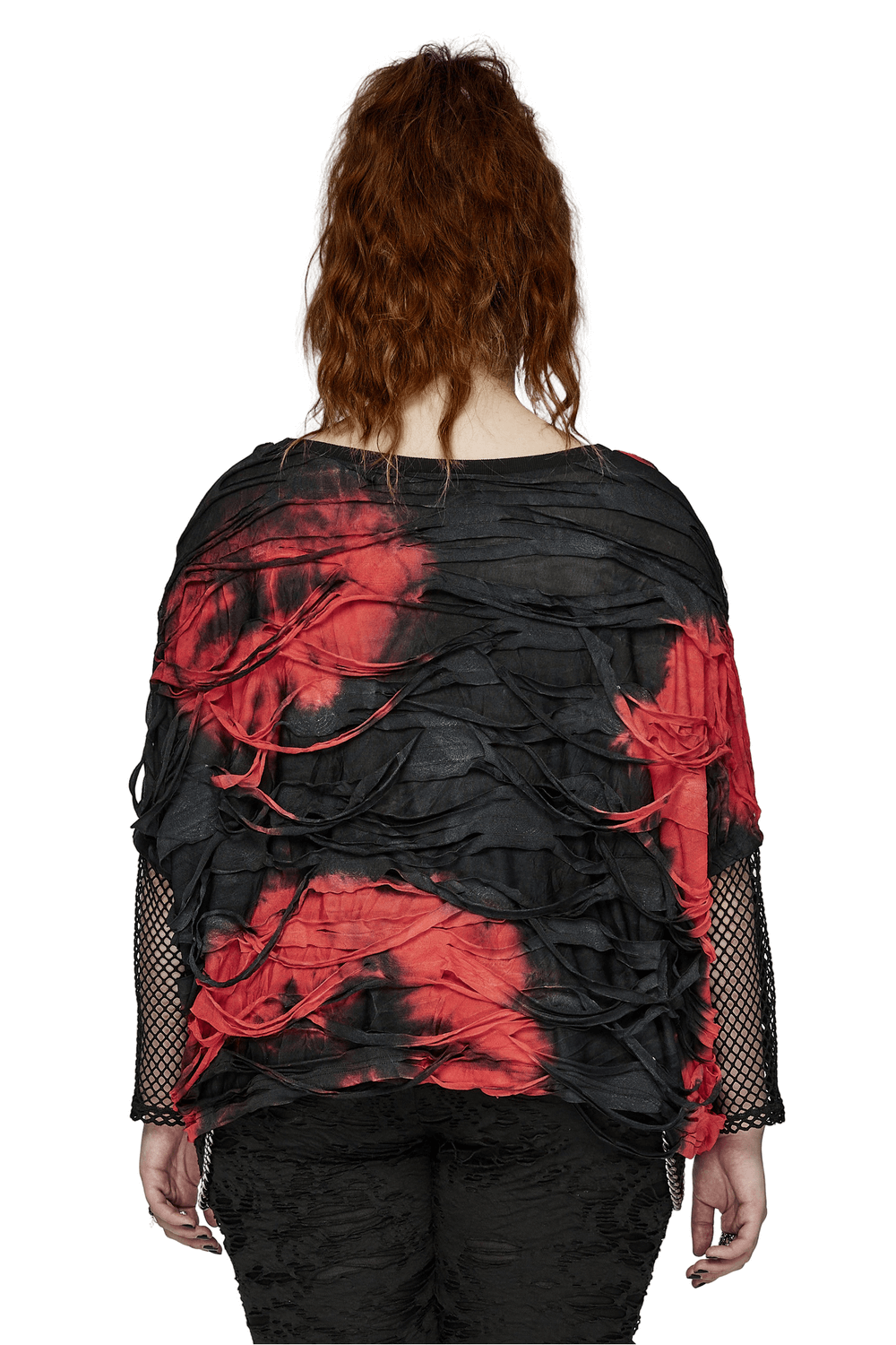 Edgy Punk Tie-Dye Loose Top with Mesh Sleeves for Women