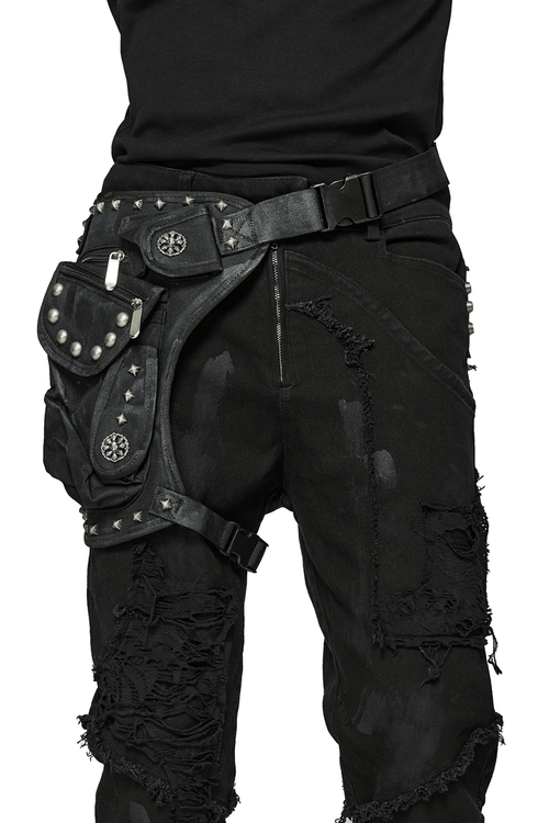 Edgy Punk Waist Bag with Adjustable Straps and Rivets