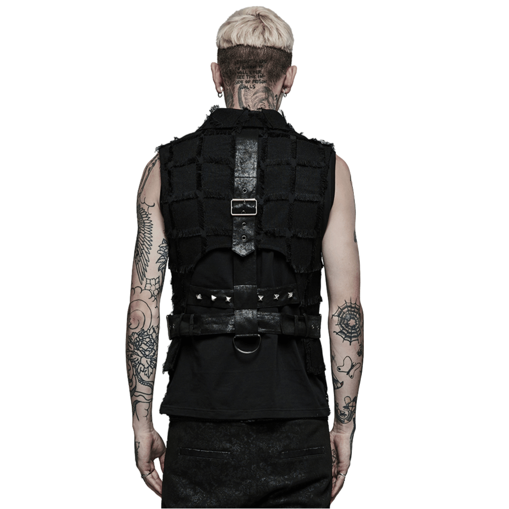 Edgy Punk Wool Vest with Bold Cut-Out Back Detail - HARD'N'HEAVY