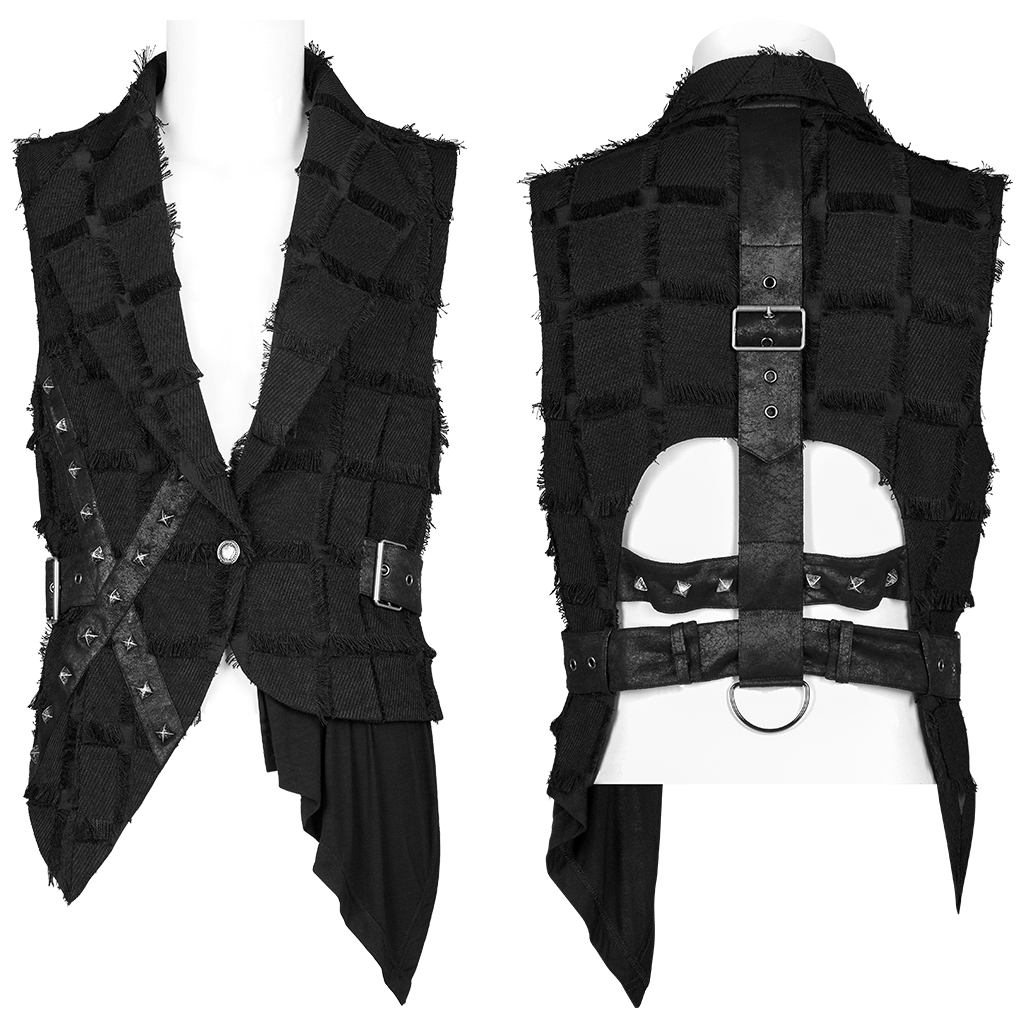 Edgy punk wool vest with cut-out back and asymmetric design, perfect for a bold gothic style.