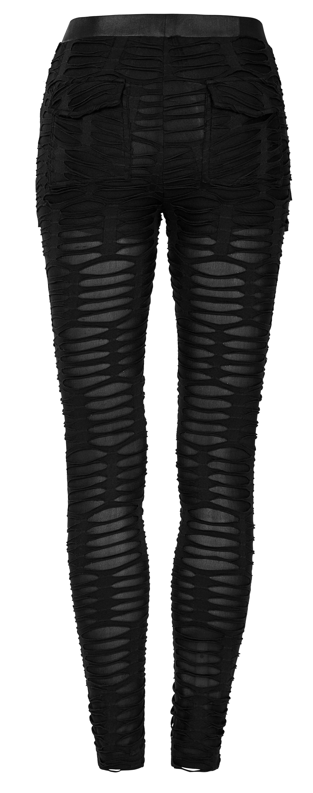 Edgy Ripped Black Leggings with Metal Rivets and Rings