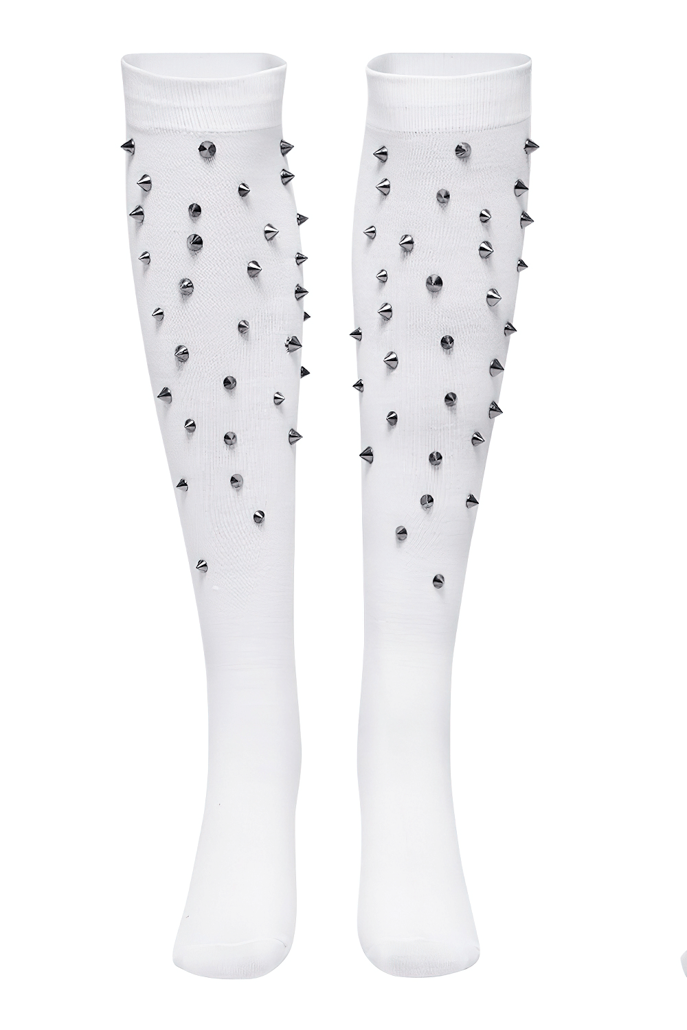 Edgy Rivet-Embellished Knee White Socks for Women