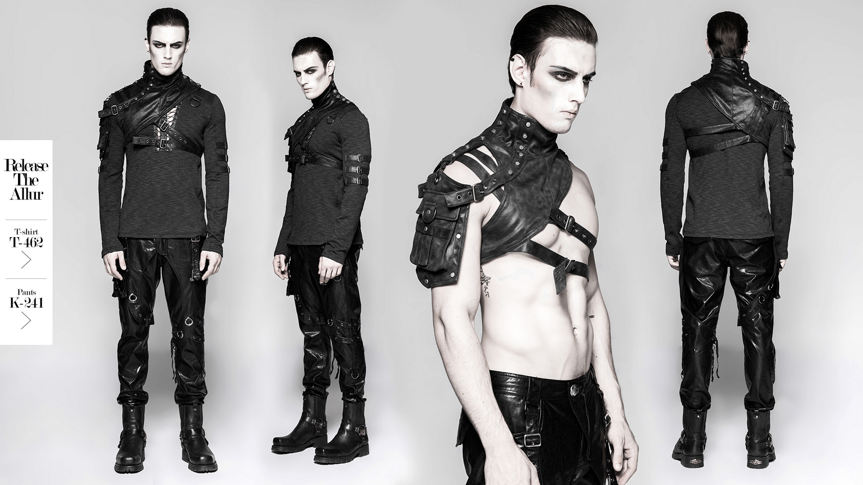 Gothic punk shoulder armor with adjustable buckles and straps for men, showcasing edgy steampunk fashion.