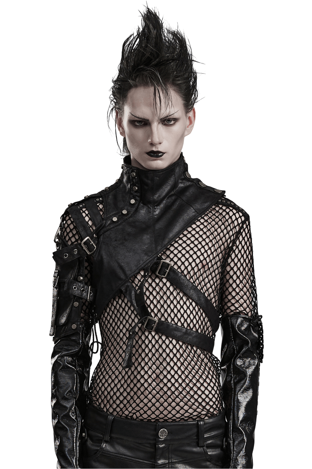 Gothic punk shoulder armor with adjustable buckles and straps, perfect for festivals and cosplay.