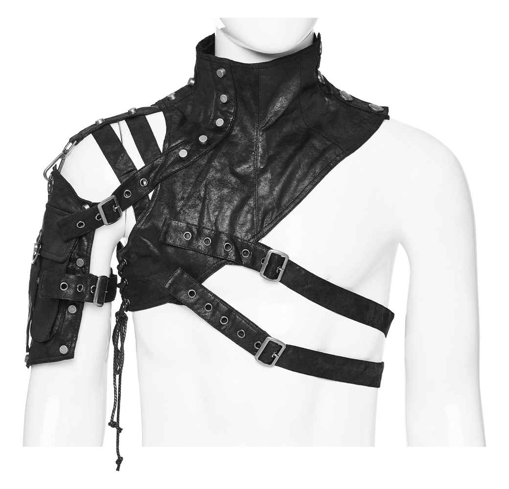 Gothic punk shoulder armor with adjustable buckles and straps for a customizable fit.