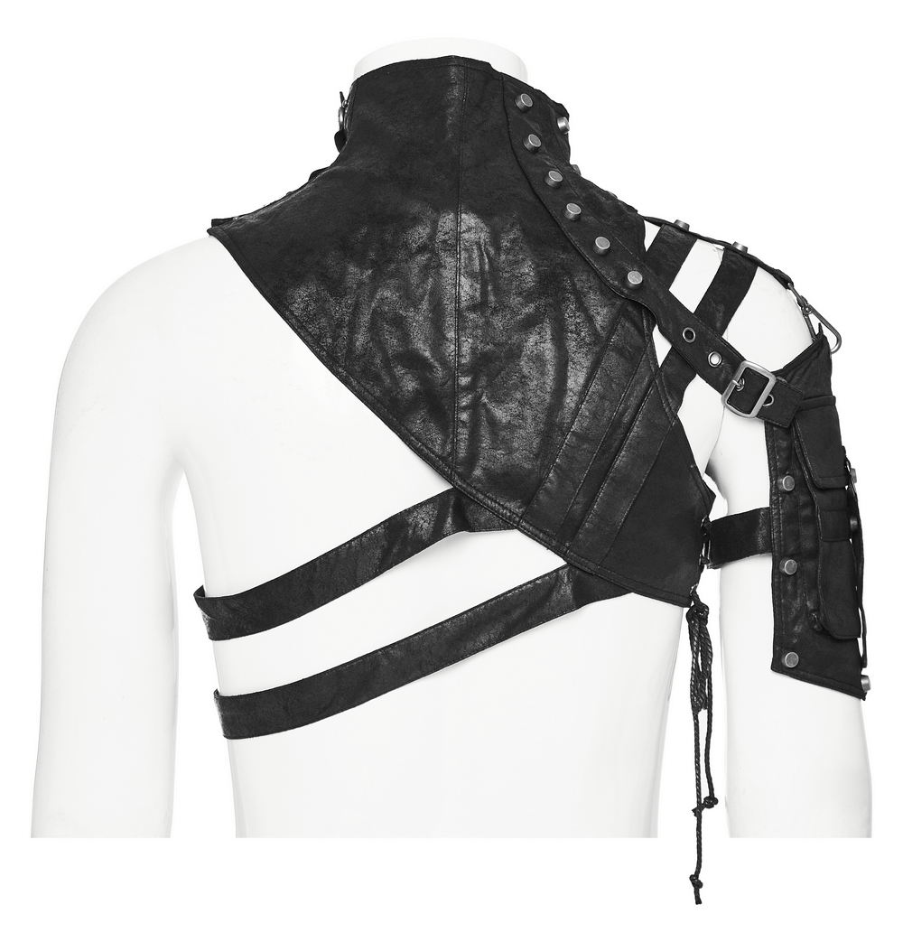 Edgy gothic punk shoulder armor with adjustable buckles and straps, perfect for cosplay and themed events.
