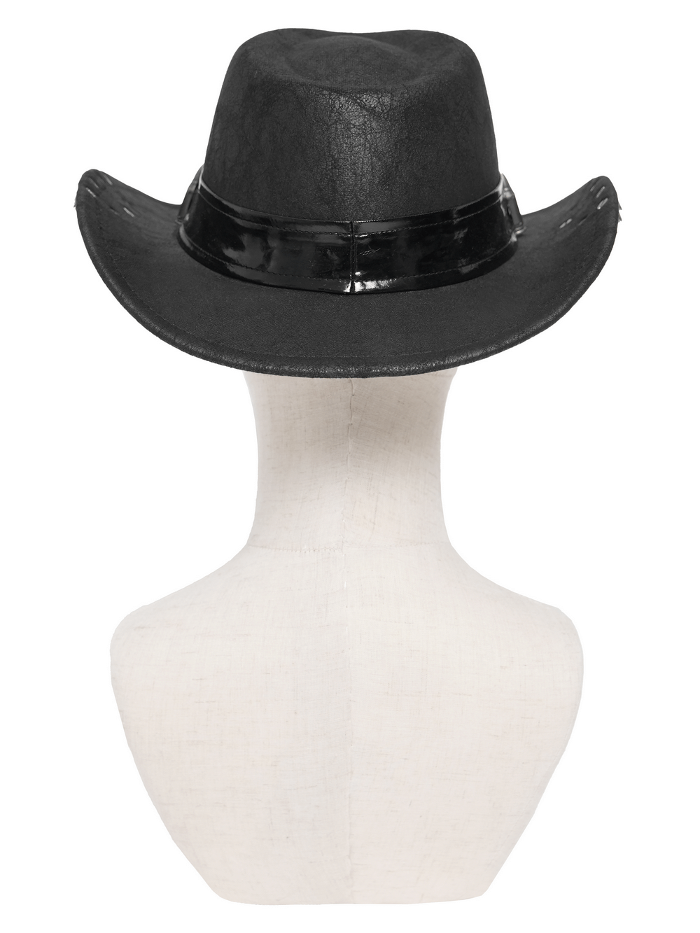 Edgy Spiked Bullet Trim Gothic Western Cowboy Hat showcasing a stylish black design with a shiny band ideal for goth fashion.