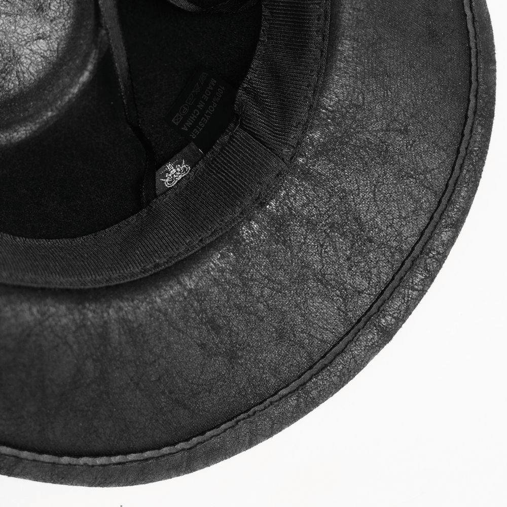 Edgy Spiked Bullet Trim Gothic Western Cowboy Hat interior view showcasing durable faux leather craftsmanship.
