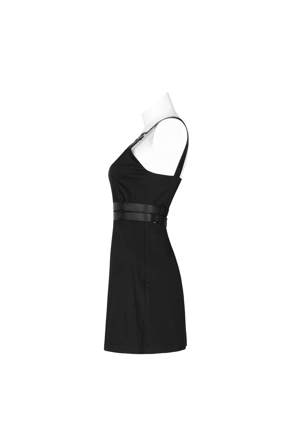 Edgy Strap Detail Goth-Inspired A-Line Dress - HARD'N'HEAVY