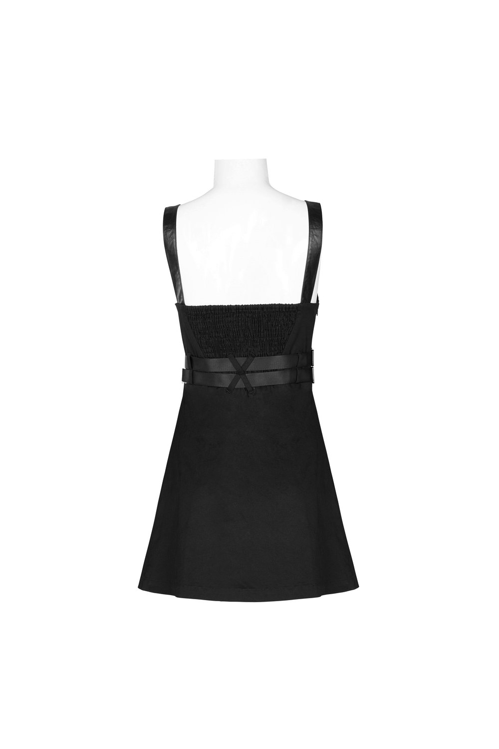Edgy Strap Detail Goth-Inspired A-Line Dress - HARD'N'HEAVY