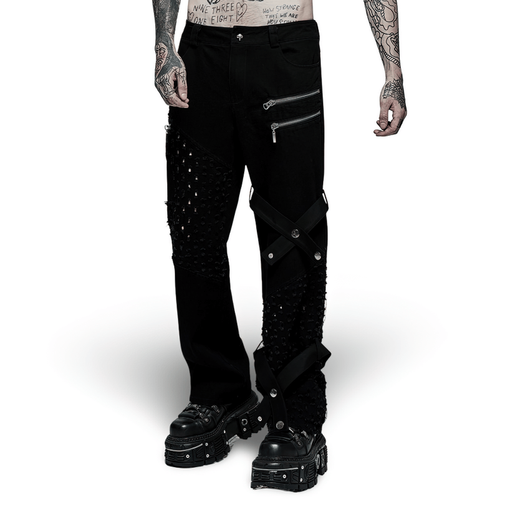 Edgy Studded Black Denim Cargo Pants for Punk Style - HARD'N'HEAVY
