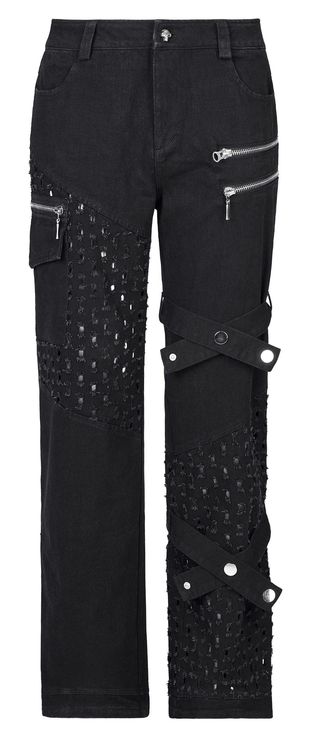 Edgy Studded Black Denim Cargo Pants for Punk Style