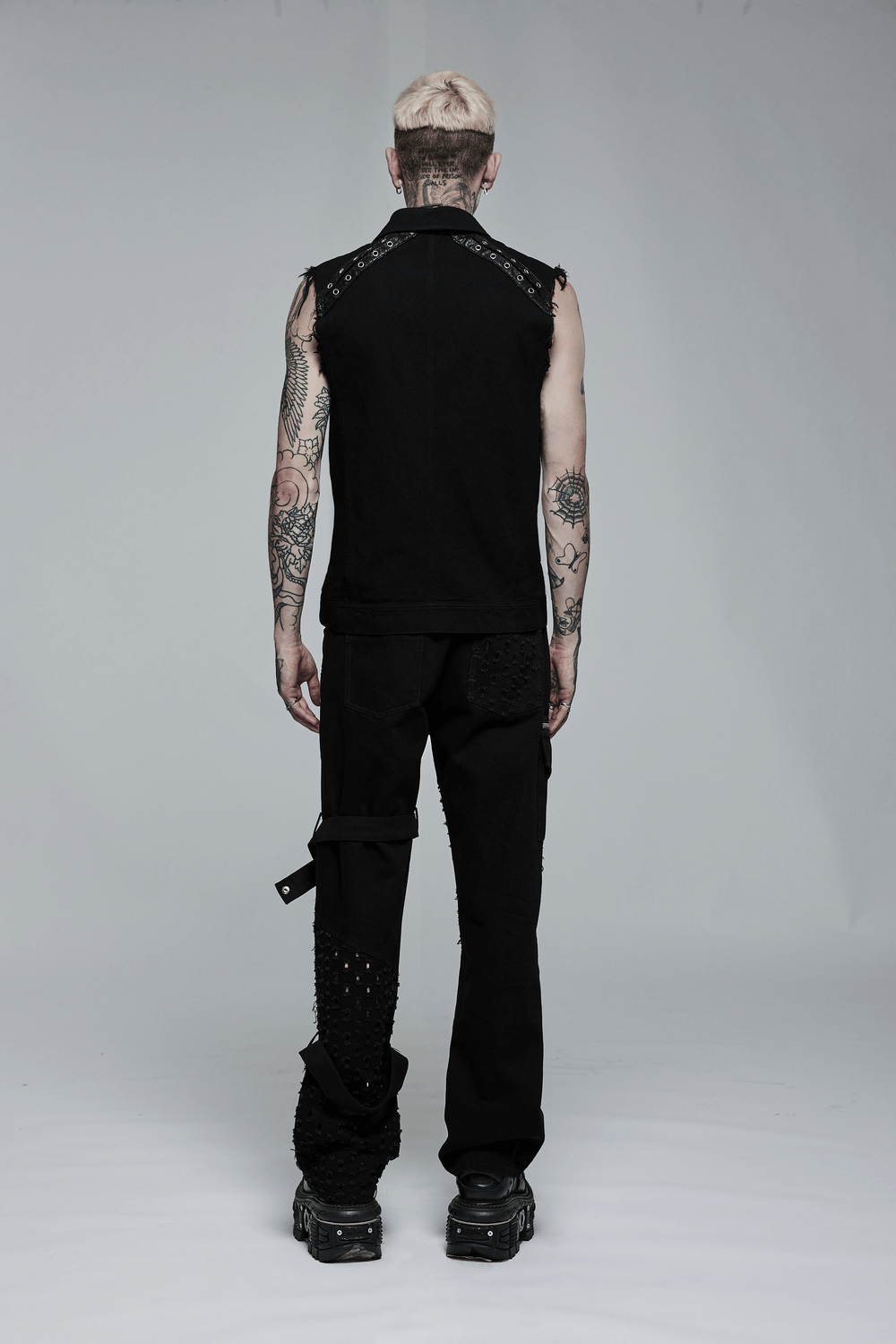 Edgy Studded Black Denim Cargo Pants for Punk Style - HARD'N'HEAVY