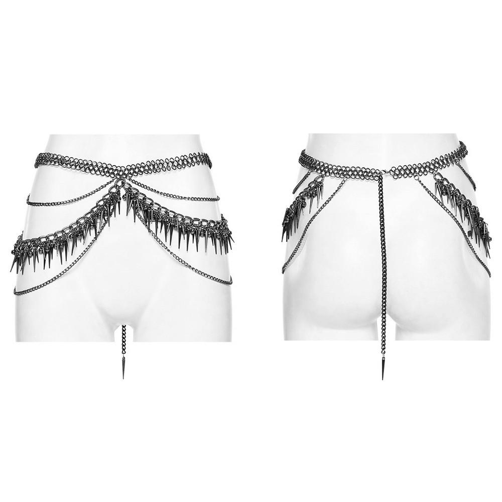 Edgy punk-style metal waist chain featuring bold rivet details and spikes for a striking accessory look.