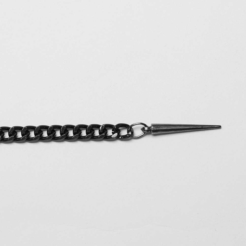 Edgy metal waist chain with rivet details, showcasing a bold punk style accessory for modern fashion.
