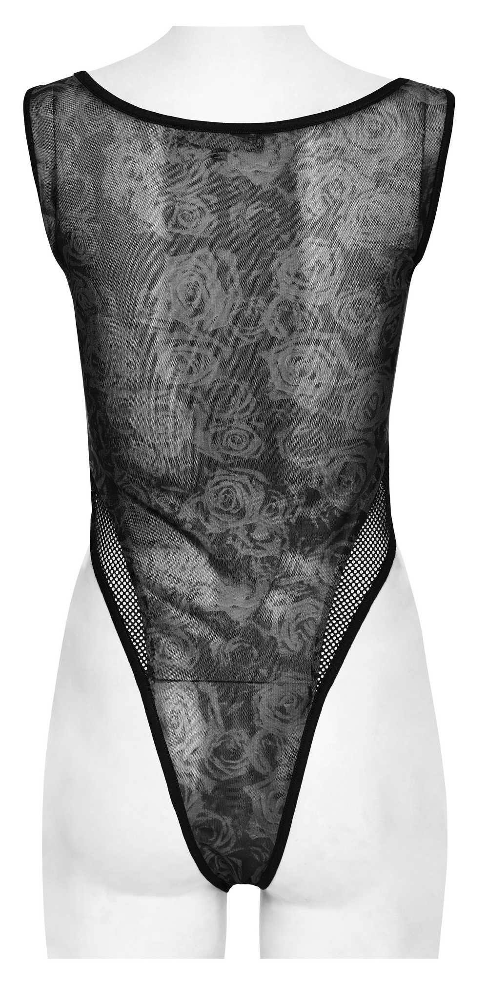 Edgy Women's Black Floral Bodysuit with Mesh Accents