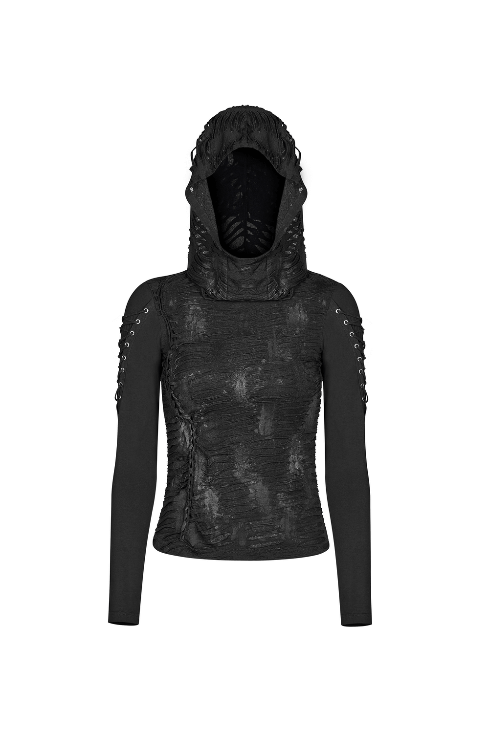 Edgy Women's Black Lace Up Detail Hooded Sweatshirt
