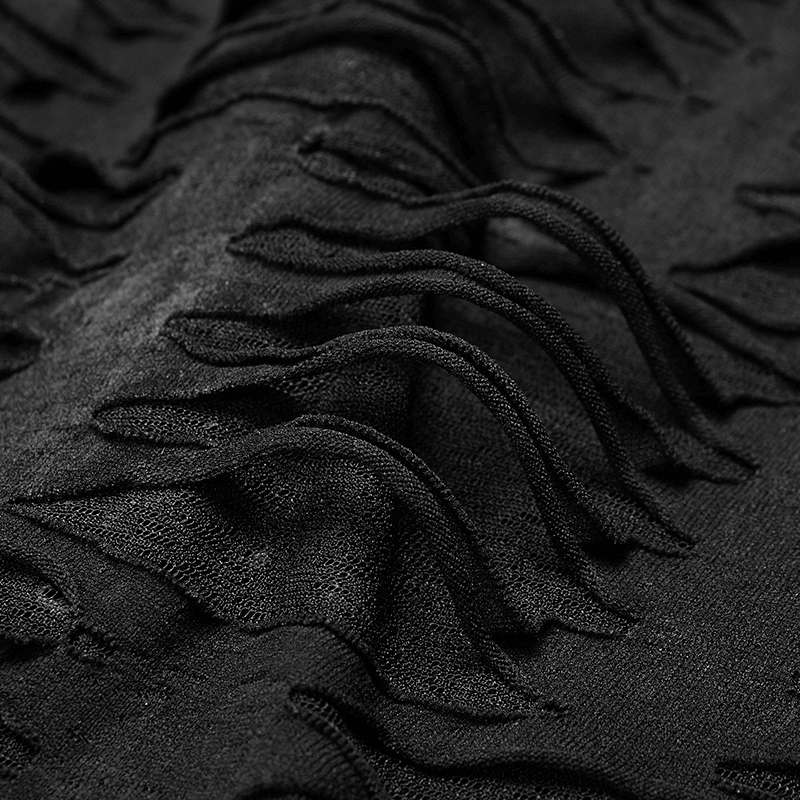 Close-up of edgy black lace-up detail fabric with textured ridges for a unique hoodie design.