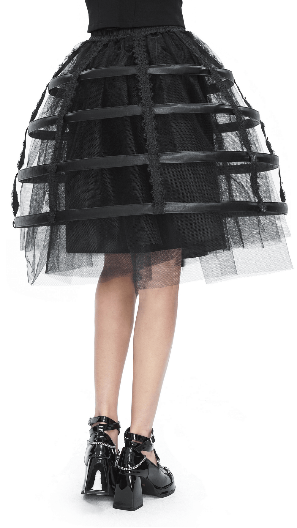 Edgy Women's Black Tulle Skirt with Punk Rock Cage