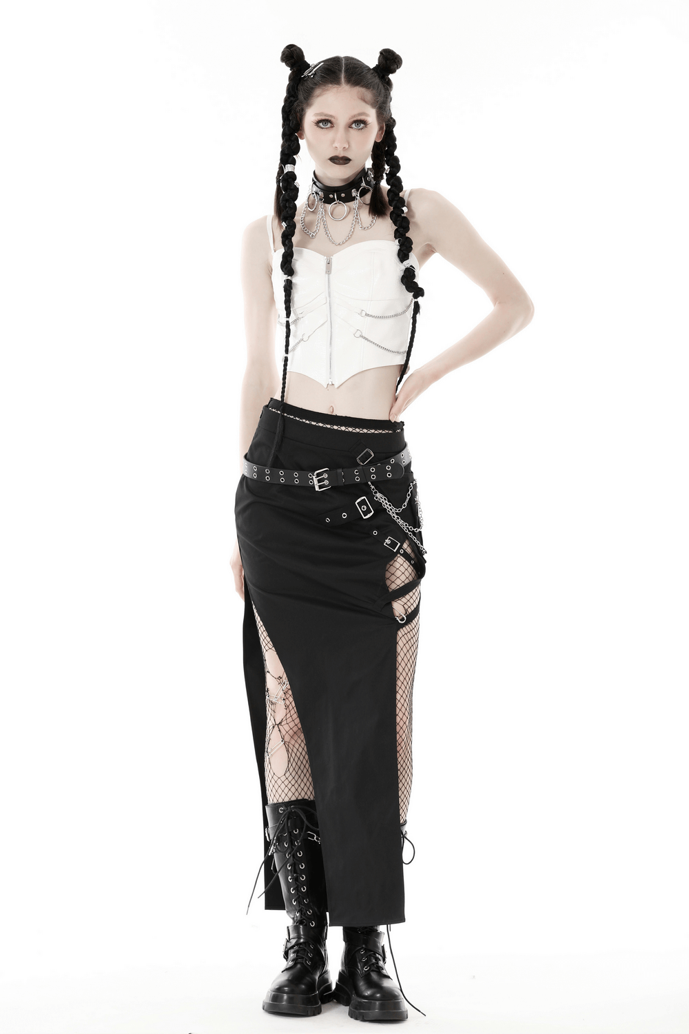 Edgy Women's Zipper Corset with Chains Detailing