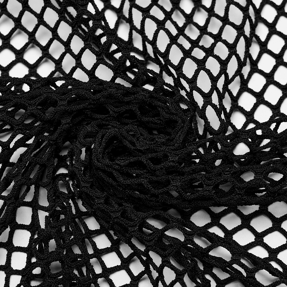 Close-up of black mesh fabric perfect for edgy styles and punk fashion essentials.