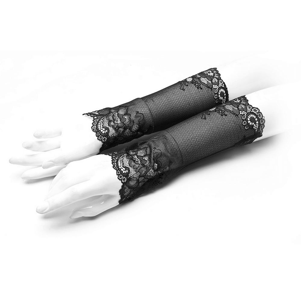 Elastic Hollow Lace Mesh Gloves with Wave Cuffs