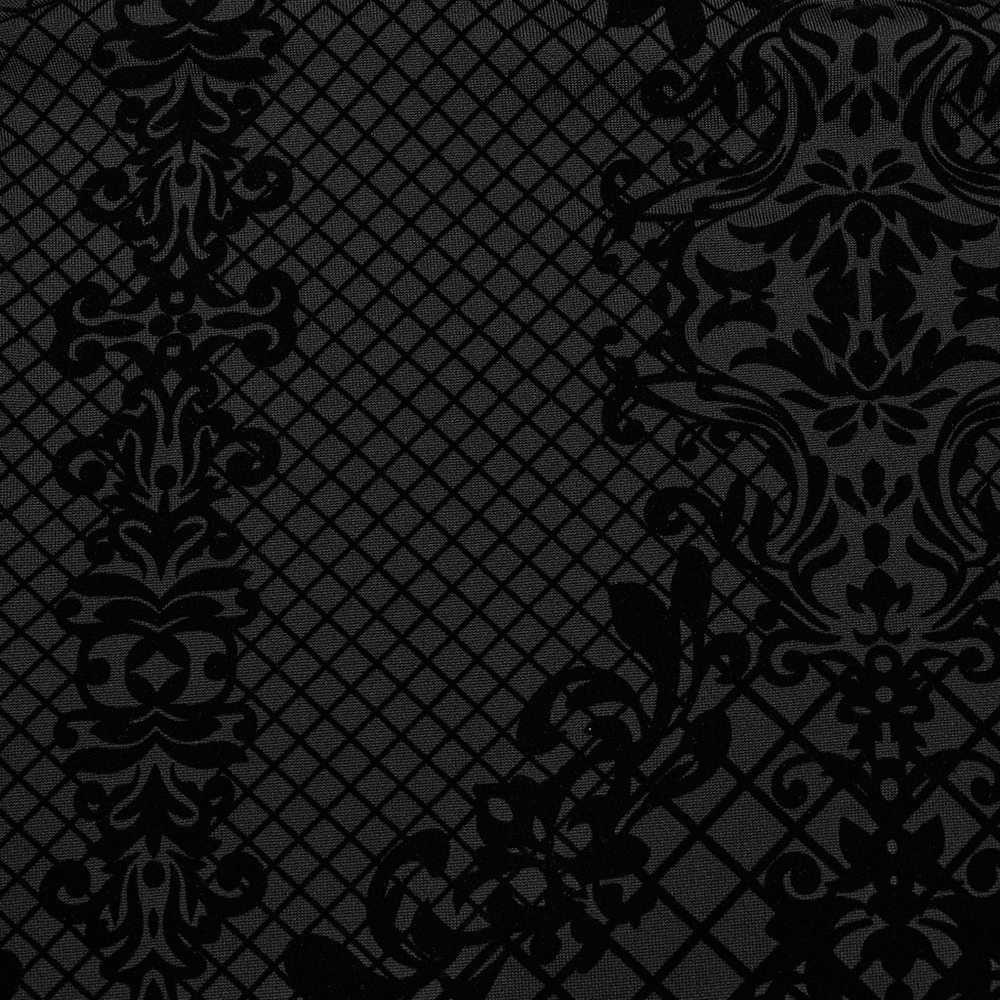 Elegant black aesthetic flocking pattern on a dark background, perfect for Goth and alternative fashion enthusiasts.