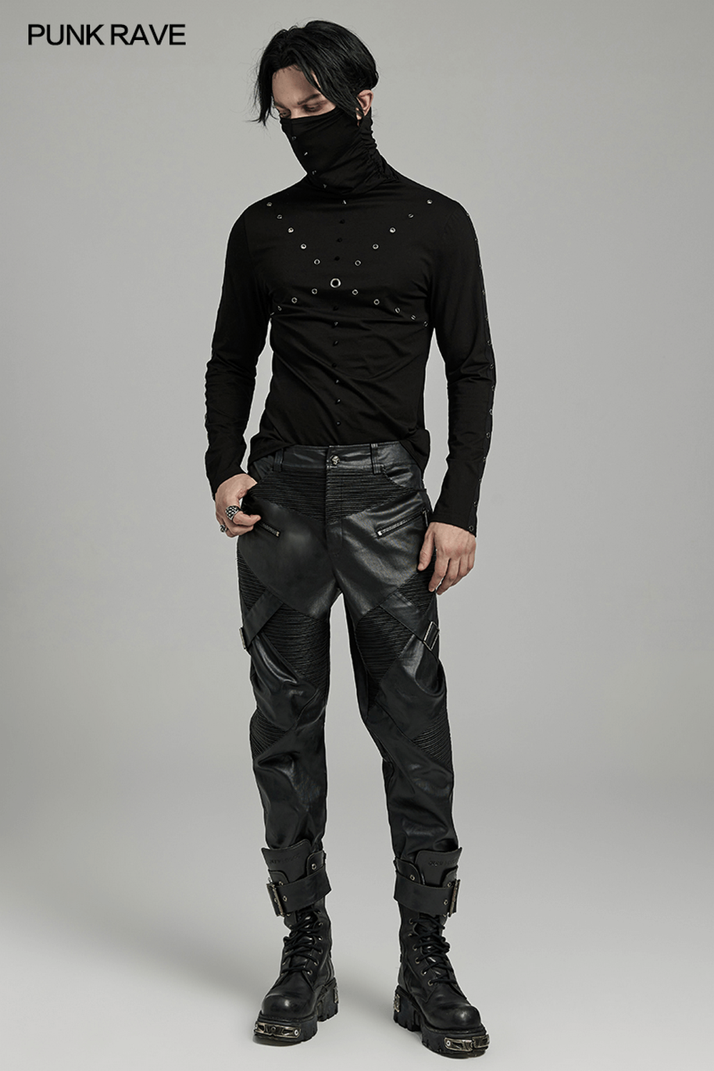Pantalones elásticos de cuero estilo punk para hombre con cremalleras