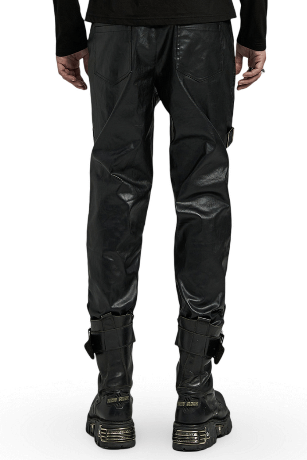Elastic Men's Punk Style Leather Pants with Zippers