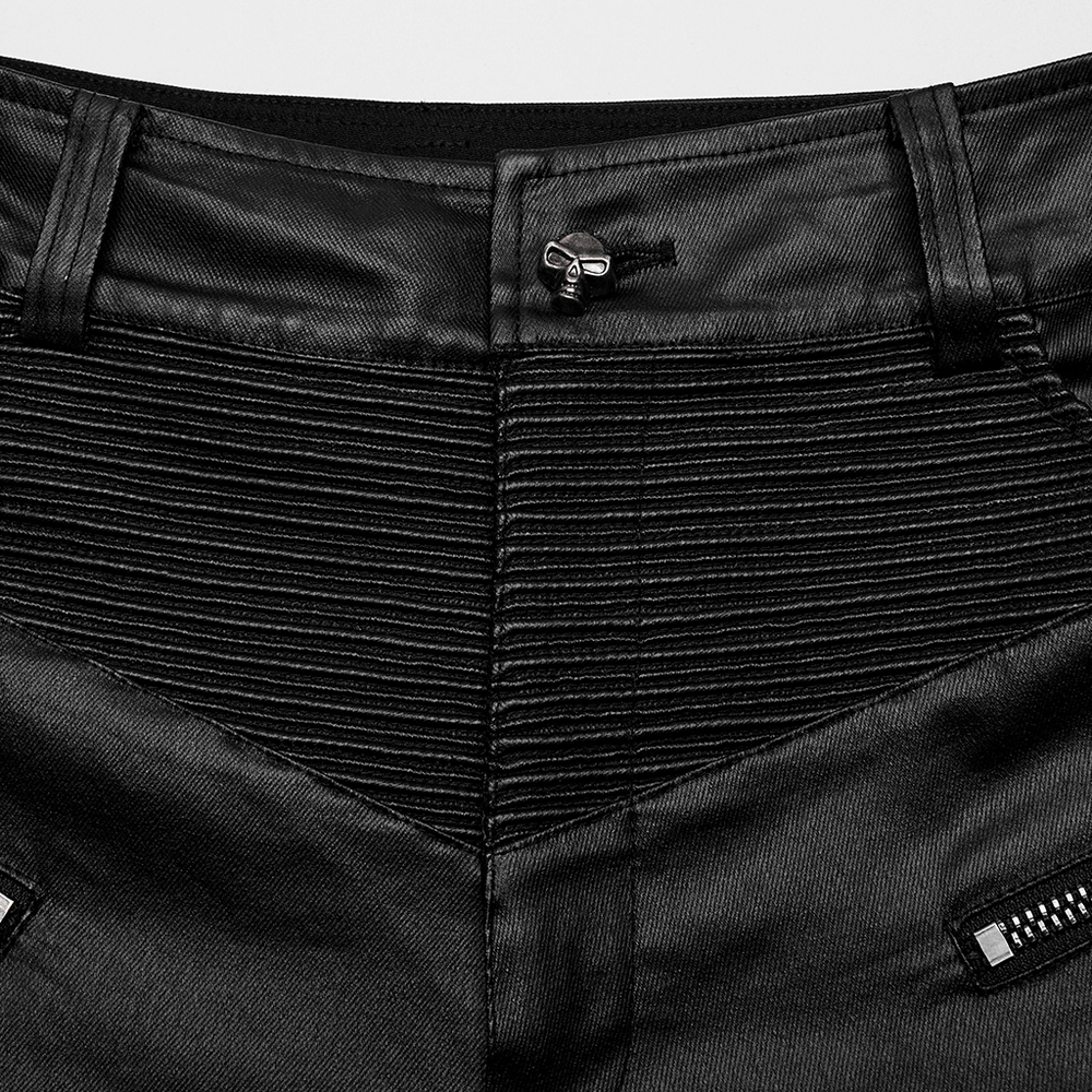 Detail view of Elastic Men's Punk Style Leather Pants highlighting the drawstring waist and textured back for a trendy, edgy look.