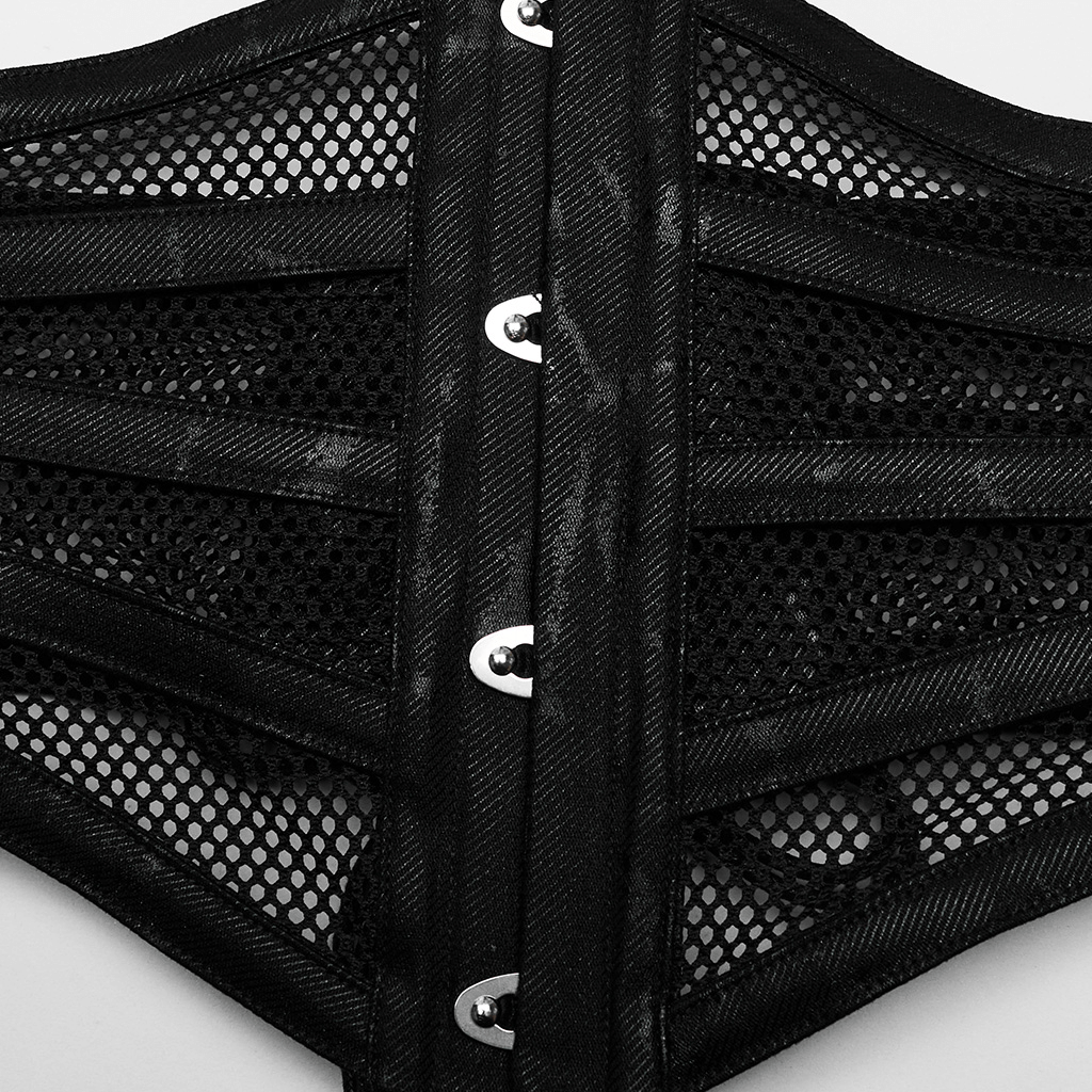 Elastic Mesh Punk Corset Belt with steel buckles, showcasing a striking design and breathable fabric for comfort.