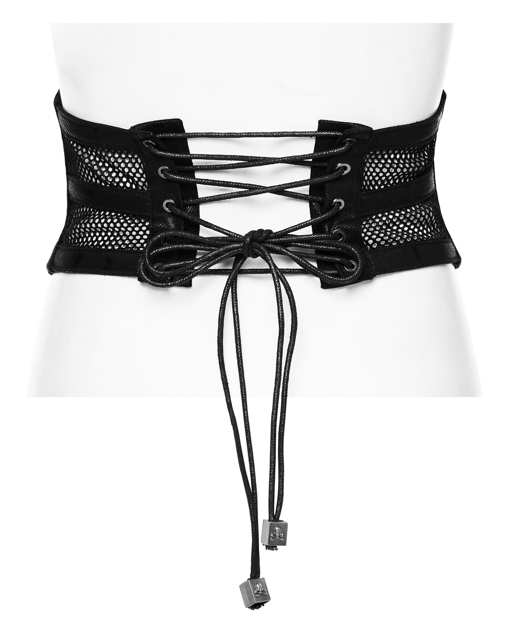 Elastic mesh punk corset belt with steel buckle detail, breathable and stylish waist cincher.