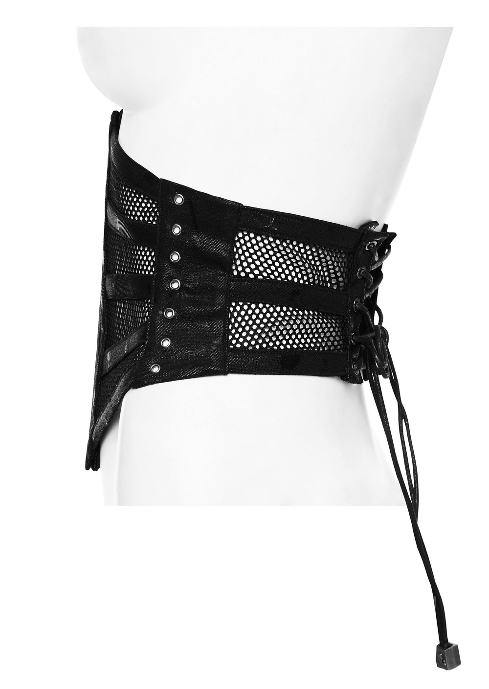 Elastic Mesh Punk Corset Belt featuring steel buckles and adjustable lace for a striking silhouette.
