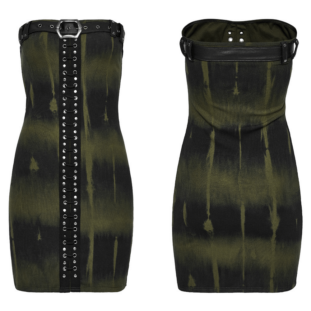 Elastic Rib Fabric Dress with Tie-Dye Print and Drawstring