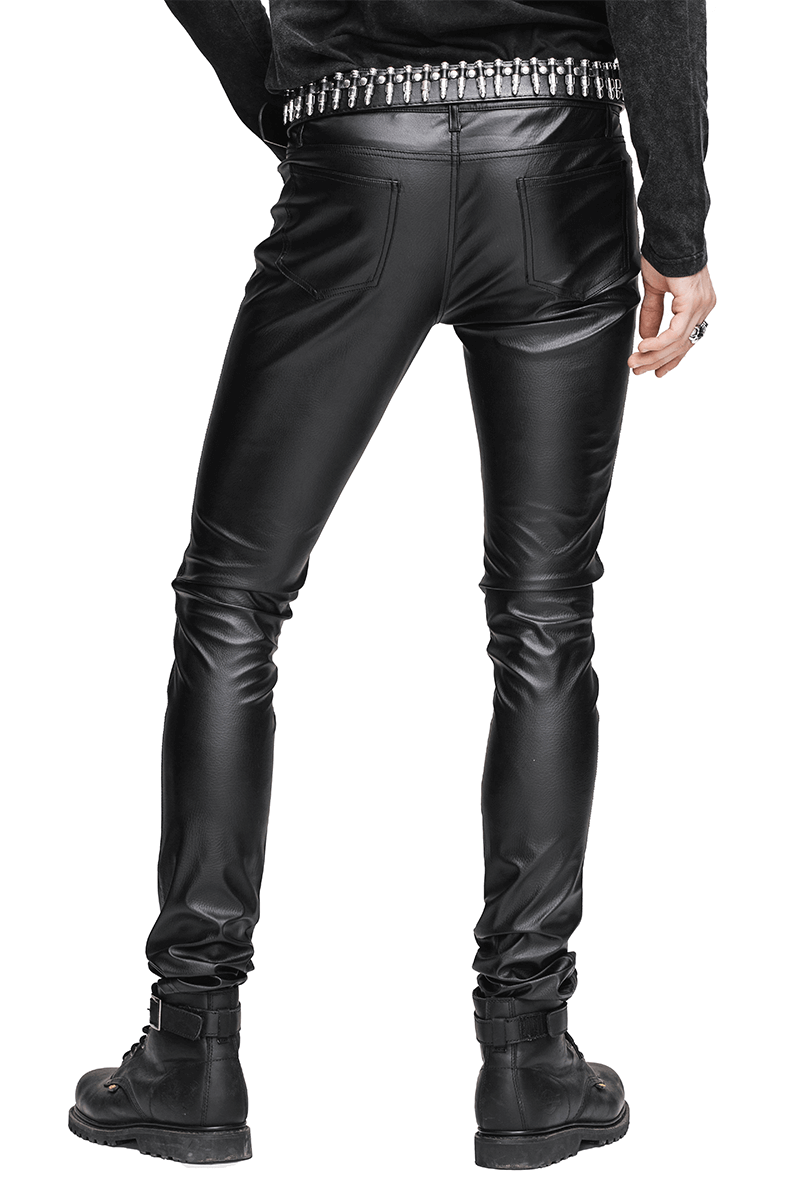 Elastic Stretch Tight PU Leather Pants / Black Skinny Trousers With Zipper in Punk Style - HARD'N'HEAVY