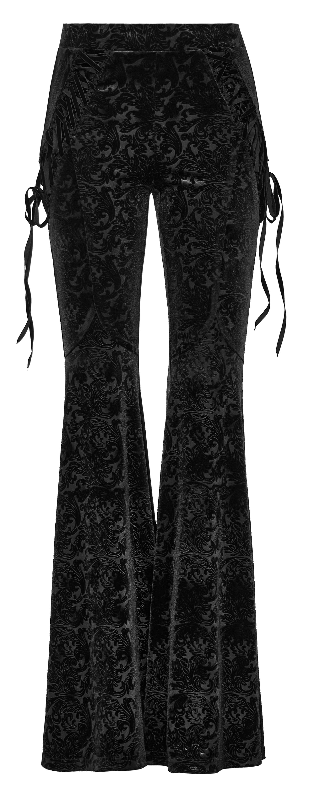 Elastic Velvet Gothic Flare Pants with Side Lacing - HARD'N'HEAVY