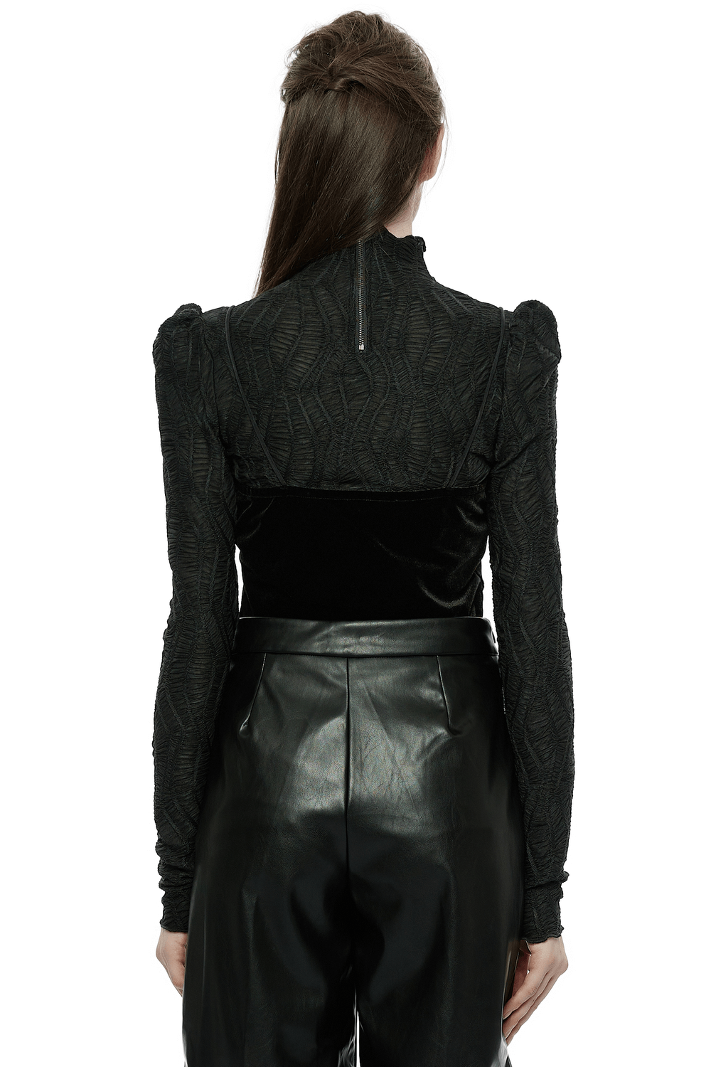 Elastic Wrinkled Two-Piece Gothic Long Sleeves Top
