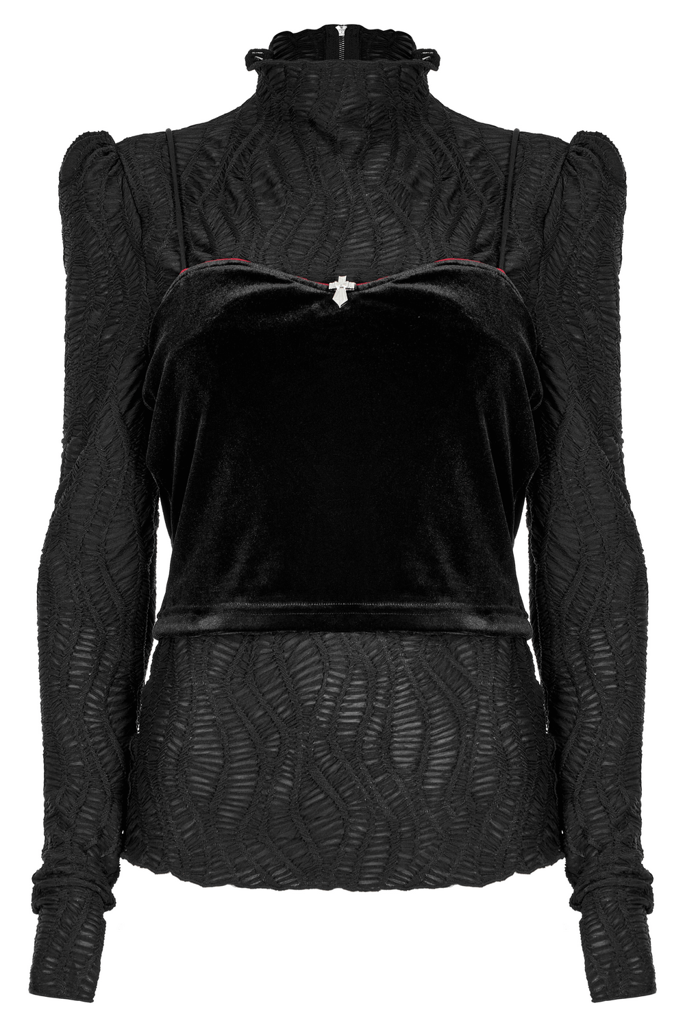 Elastic Wrinkled Two-Piece Gothic Long Sleeves Top