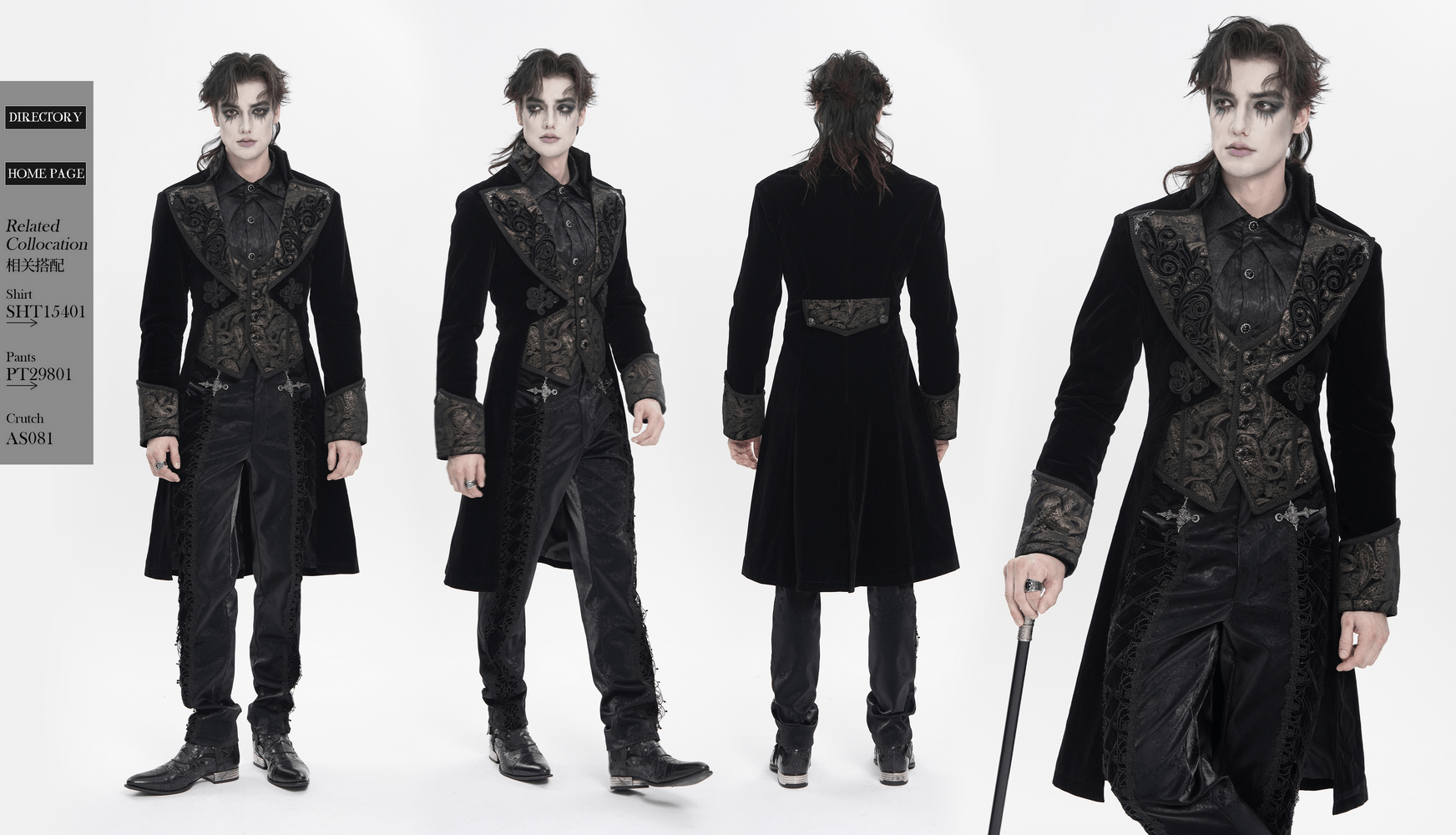Eleganz Schwarzer Gotischer Frack mit Barockstickerei